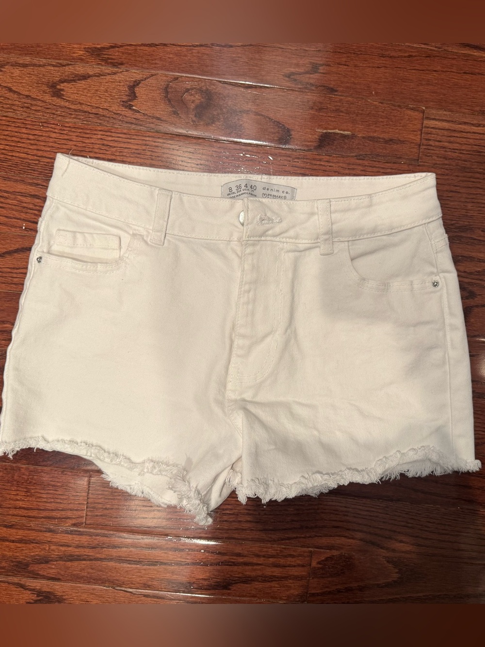 Primark White Denim Frayed Hem Shorties
